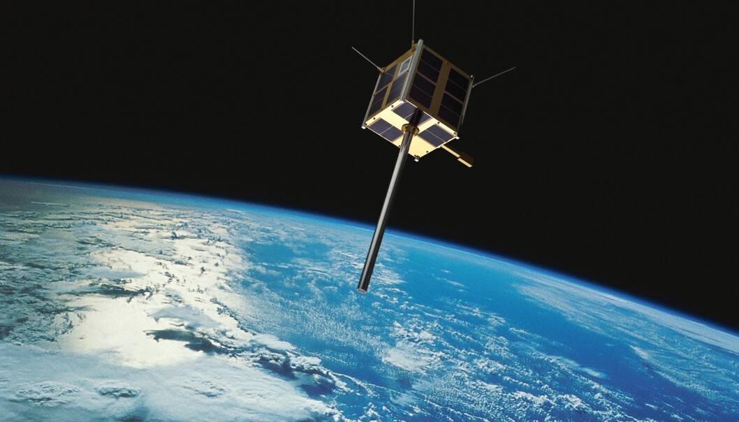 AISSat-2, Norges andre nasjonale satellitt, ble skutt opp 8. juli 2014. Analyser av store mengder data fra satellitten brukes for å avdekke mønstre i skipstrafikken som avviker fra normalen. (Illustrasjon: Norsk Romsenter/FFI/NASA) AISSat-2, Norges andre nasjonale satellitt, ble skutt opp 8. juli 2014. Analyser av store mengder data fra satellitten brukes for å avdekke mønstre i skipstrafikken som avviker fra normalen. (Illustrasjon: Norsk Romsenter/FFI/NASA)