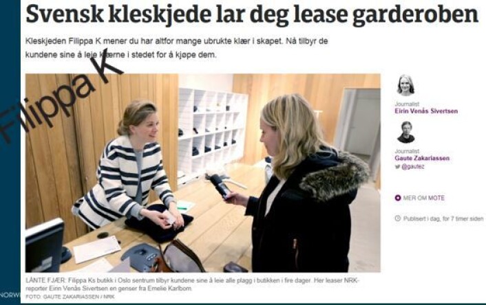 - Utleie av klær er miljøvennlig. Det krever tusenvis av liter vann å produsere nok bomull til en t-skjorte, sier Tor W. Andreassen. (Foto: (Skjermbilde: Andreassen/NHH)) - Utleie av klær er miljøvennlig. Det krever tusenvis av liter vann å produsere nok bomull til en t-skjorte, sier Tor W. Andreassen. (Foto: (Skjermbilde: Andreassen/NHH))