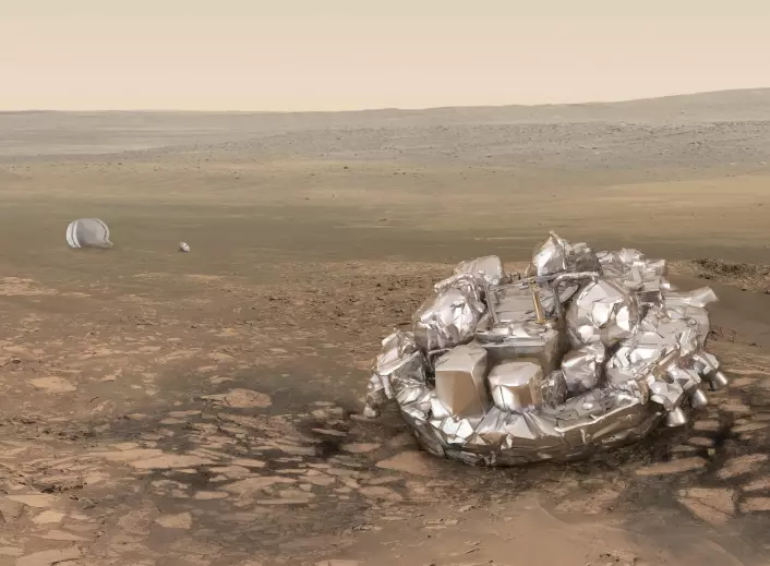 Russisk-europeiske Schiaparelli tester ny teknologi for landing av tunge nyttelaster på Mars den 19. oktober 2016. (Foto: ESA/ATG medialab)