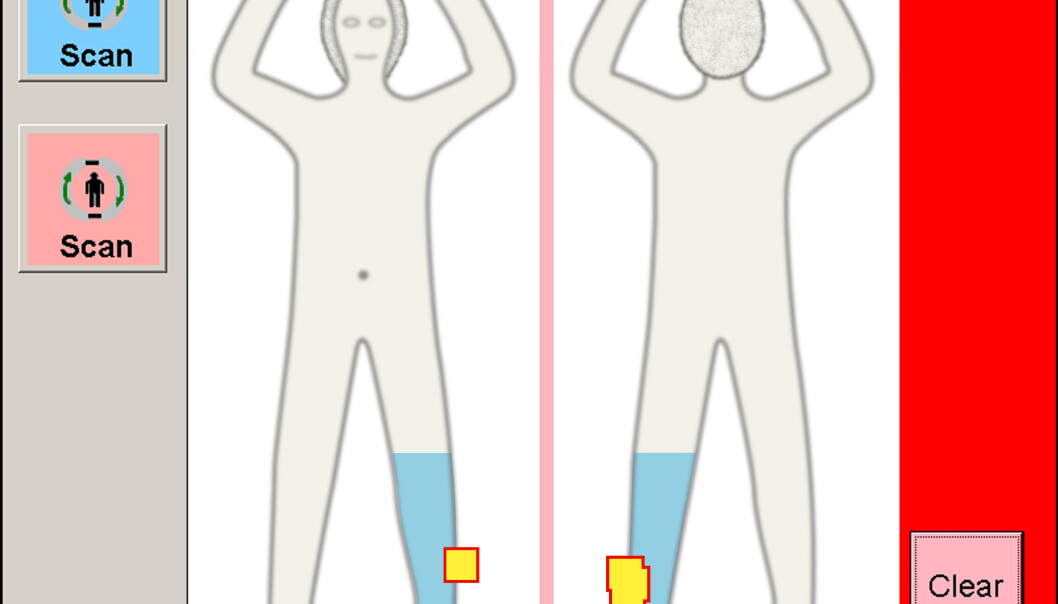 Bruken av kroppsscanning har vært kritisert for både den ukjente helsemessige langtidseffekten og for inngrep i grunnleggende menneskerettigheter. (Illustrasjon: John Wild, ProVision ATD) Bruken av kroppsscanning har vært kritisert for både den ukjente helsemessige langtidseffekten og for inngrep i grunnleggende menneskerettigheter. (Illustrasjon: John Wild, ProVision ATD)