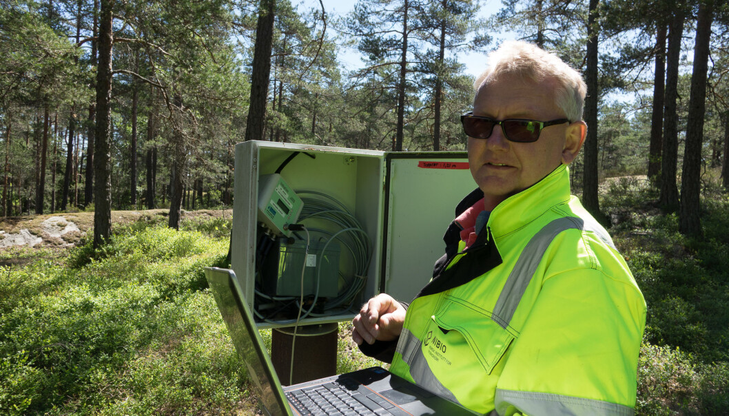Øistein Johansen sjekker en av boksene som passer vannstanden for grunnvann og overflatevann i forbindelse med byggingen av Follobanen. (Foto: Siri Elise Dybdal) Øistein Johansen sjekker en av boksene som passer vannstanden for grunnvann og overflatevann i forbindelse med byggingen av Follobanen. (Foto: Siri Elise Dybdal)
