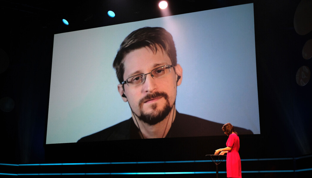 Edward Snowden på videolink fra Russland. (Foto: Ingrid Schou) Edward Snowden på videolink fra Russland. (Foto: Ingrid Schou)
