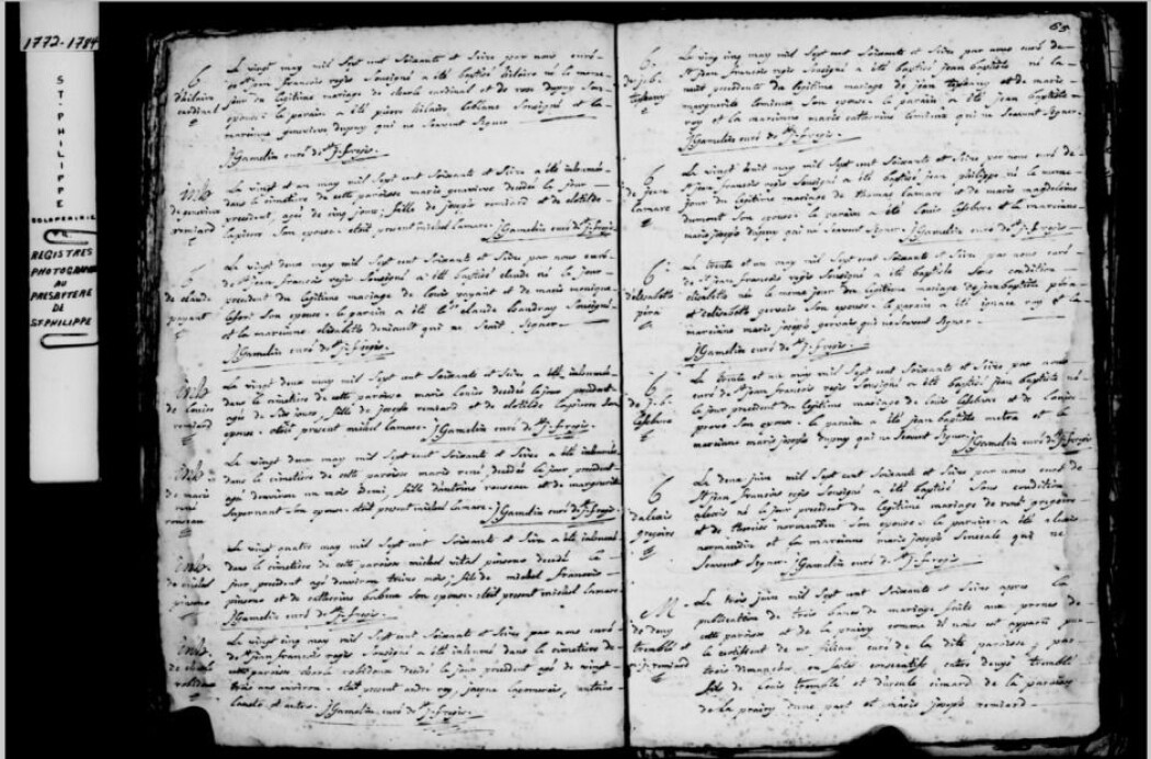 Forskerne har brukt den gigantiske databasen PRDH-IGD, der opplysninger fra gamle kirkebøker har blitt digitalisert. (Foto: Drouin genealogical Institute, Genealogy Quebec, Drouin Collection Records, 2019) Forskerne har brukt den gigantiske databasen PRDH-IGD, der opplysninger fra gamle kirkebøker har blitt digitalisert. (Foto: Drouin genealogical Institute, Genealogy Quebec, Drouin Collection Records, 2019)