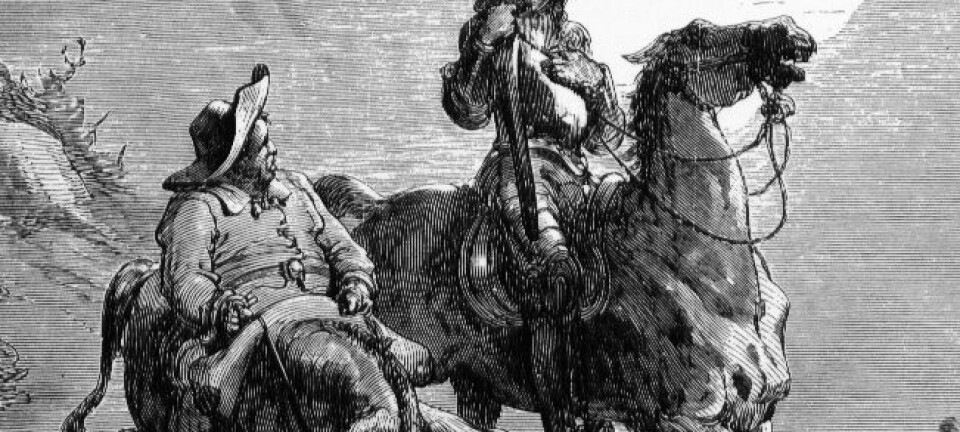 Don Quijote og Sancho Panza, hovedpersonene i de Cervantes roman fra 1600-tallet. Don Quijote regnes som en av de aller første moderne romanene. Det er uvisst om en lesning av Don Quijote kan gi noen spesielle fordeler. (Bilde: Gustave Doré/1863)