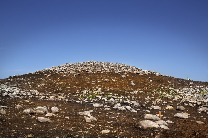 Blant nærmere 100 gravrøyser, troner denne på toppen av dem alle. (Foto: Elisabeth Tønnessen) Blant nærmere 100 gravrøyser, troner denne på toppen av dem alle. (Foto: Elisabeth Tønnessen)