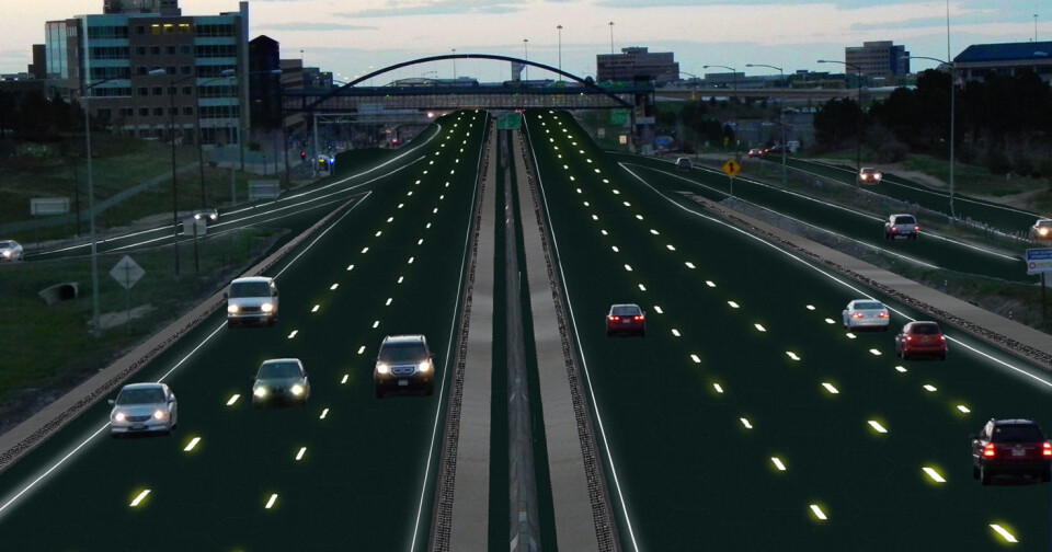 Det amerikanske firmaet Solar Roadways utvikler veidekke av hardt glass med solceller der oppmerkingen kan endres dynamisk. (Foto: (Illustrasjon: Solar Roadways))