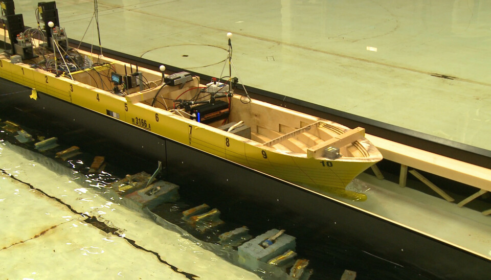 Dette er containerskipet som ble testet ut i stadtunnelen.  (Foto: Ingvild Snøfugl)