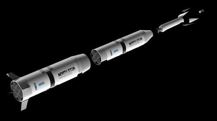 Den norske raketten North Star har samme motorer som i den britiske overlydsbilen Bloodhound. En tretrinns versjon av raketten skal kunne sende satellitter med nyttelast opp til ti kilo i bane 350 kilometer over bakken. Slike baner over polene er nyttige for utforsking av blant annet elektriske partikler i jordas magnetfelt. Samtidig er ikke dette høyere enn at satellittene ganske raskt bremses opp av atmosfæren, slik at ikke gamle satellitter hoper seg opp og blir romsøppel. (Foto: (Illustrasjon: Andøya Rocket Range/NAMMO, bearbeidet at forskning.no)) Den norske raketten North Star har samme motorer som i den britiske overlydsbilen Bloodhound. En tretrinns versjon av raketten skal kunne sende satellitter med nyttelast opp til ti kilo i bane 350 kilometer over bakken. Slike baner over polene er nyttige for utforsking av blant annet elektriske partikler i jordas magnetfelt. Samtidig er ikke dette høyere enn at satellittene ganske raskt bremses opp av atmosfæren, slik at ikke gamle satellitter hoper seg opp og blir romsøppel. (Foto: (Illustrasjon: Andøya Rocket Range/NAMMO, bearbeidet at forskning.no))