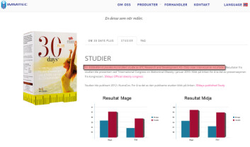 Slik bruker Immitec "vitenskapelig bevis" for å markedsføre slankeproduktet 30 Days. (Foto: (Faksimile fra Immitec.com)) Slik bruker Immitec "vitenskapelig bevis" for å markedsføre slankeproduktet 30 Days. (Foto: (Faksimile fra Immitec.com))