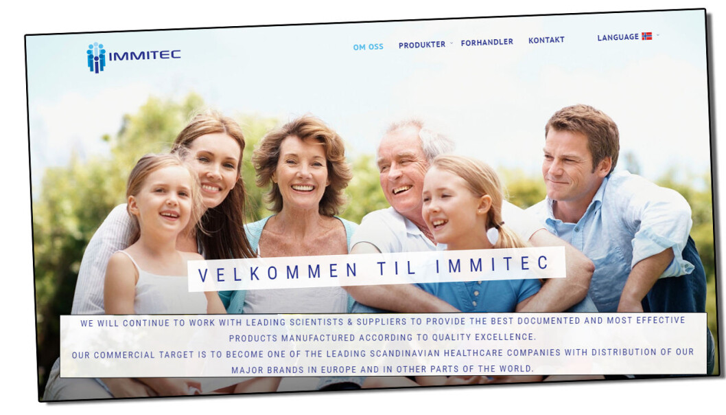 Immitec samarbeider med ledende forskere for å gi kundene sine de best dokumenterte helsekosttilskuddene, ifølge sin egen hjemmeside. (Faksimile fra Immitec.com) Immitec samarbeider med ledende forskere for å gi kundene sine de best dokumenterte helsekosttilskuddene, ifølge sin egen hjemmeside. (Faksimile fra Immitec.com)
