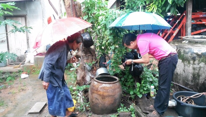 Mygglarver klekkes i slike vannbeholdere som er meget vanlige i husholdninger i Thailand og Laos. (Foto: DENGUE-INDEX) Mygglarver klekkes i slike vannbeholdere som er meget vanlige i husholdninger i Thailand og Laos. (Foto: DENGUE-INDEX)