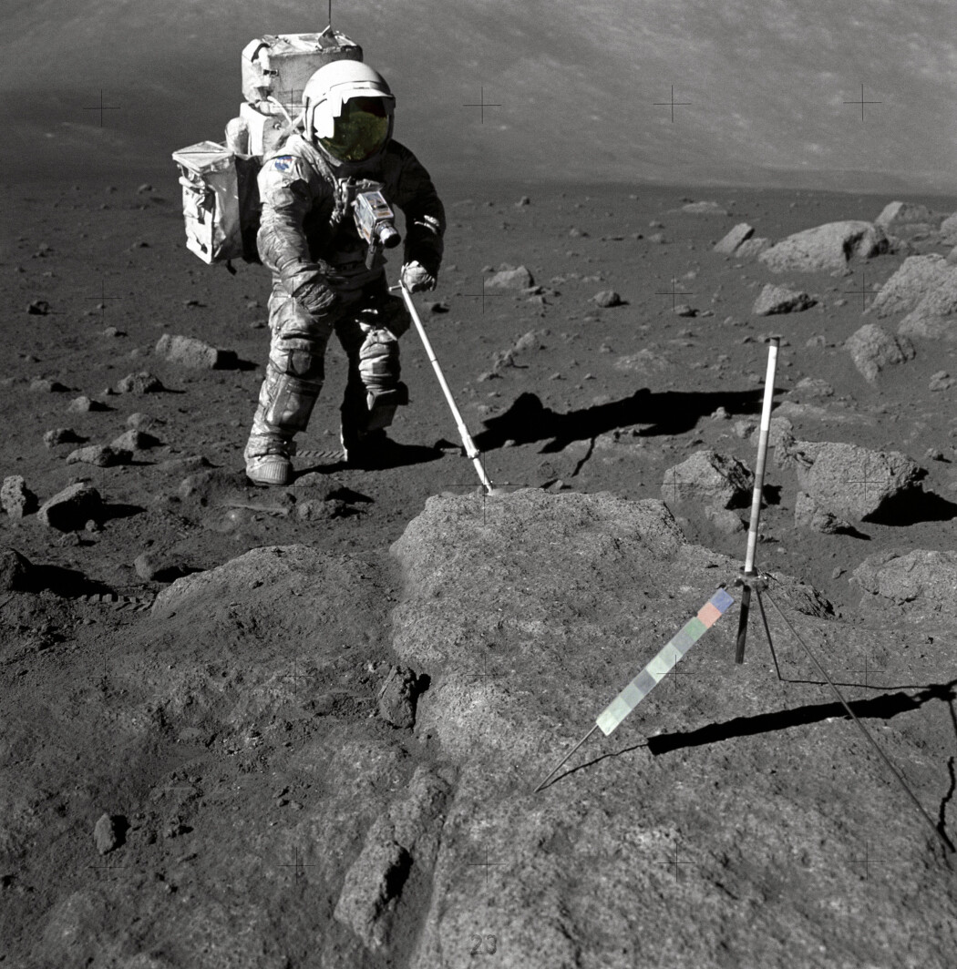 Harrison Schmitt tar prøver av nedknust steimateriale (regolitt) i Taurus-Littrow Valley. (Foto: Eugene Cernan / NASA / Offentlig eie) Harrison Schmitt tar prøver av nedknust steimateriale (regolitt) i Taurus-Littrow Valley. (Foto: Eugene Cernan / NASA / Offentlig eie)