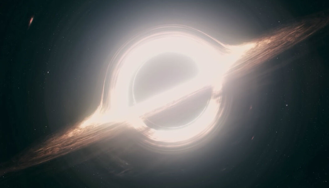 I spillefilmen Interstellar flyr hovedpersonen Cooper mot et sort hull. Det sorte hullet i Interstellar er laget i samarbeid med toppforskere. Derfor forventer forskerne i det nye prosjektet at det noe liknende dette synet som vil møte dem hvis de lykkes i å ta bilde av et sort hull. (Skjermdump fra «Interstellar – Building A Black Hole»/Warner Bros./YouTube I spillefilmen Interstellar flyr hovedpersonen Cooper mot et sort hull. Det sorte hullet i Interstellar er laget i samarbeid med toppforskere. Derfor forventer forskerne i det nye prosjektet at det noe liknende dette synet som vil møte dem hvis de lykkes i å ta bilde av et sort hull. (Skjermdump fra «Interstellar – Building A Black Hole»/Warner Bros./YouTube