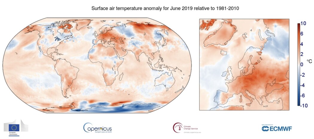 Kloden vår i juni. (Bilde: Copernicus Climate Service) Kloden vår i juni. (Bilde: Copernicus Climate Service)