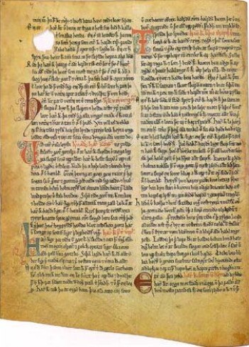 En side fra Jón Eggertsons 1600-tallskopi av Heimskringla-manuskriptet. En side fra Jón Eggertsons 1600-tallskopi av Heimskringla-manuskriptet.