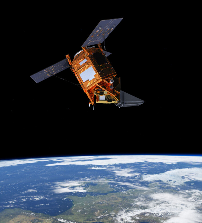 Den europeiske satellitten Sentinel-5P skal måle blant annet aerosoler og sporgasser i atmosfæren, som metan. Det vil satellitten gjøre i så høy oppløsning at regionale metankilder kan bli identifisert. (Foto: ESA/ATG medialab) Den europeiske satellitten Sentinel-5P skal måle blant annet aerosoler og sporgasser i atmosfæren, som metan. Det vil satellitten gjøre i så høy oppløsning at regionale metankilder kan bli identifisert. (Foto: ESA/ATG medialab)