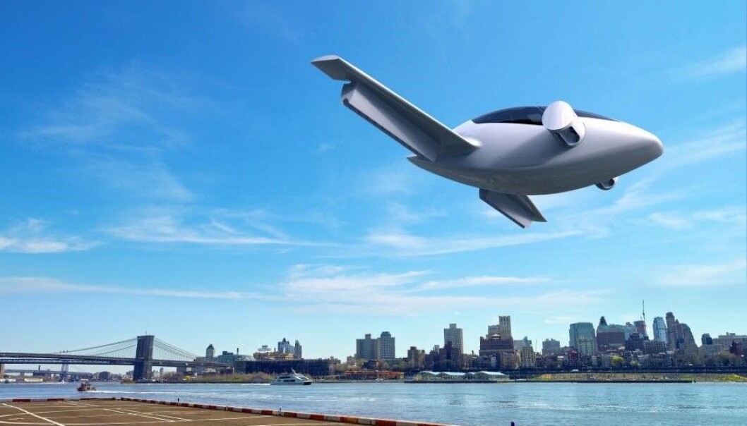 Dette lille elektriske flyet kan ta av og lande vertikalt på små områder som hager og hustak og brukes av privatpersoner i byen. Det utvikles av det tyske firmaet Lilium i samarbeid med den europeiske romorganisasjonen ESA. (Illustrasjon: Lilium) Dette lille elektriske flyet kan ta av og lande vertikalt på små områder som hager og hustak og brukes av privatpersoner i byen. Det utvikles av det tyske firmaet Lilium i samarbeid med den europeiske romorganisasjonen ESA. (Illustrasjon: Lilium)