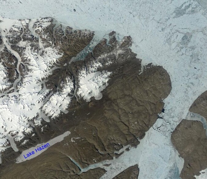 Lake Hazen ligger på en øy nord i Canada. (Bilde: NASA). Lake Hazen ligger på en øy nord i Canada. (Bilde: NASA).
