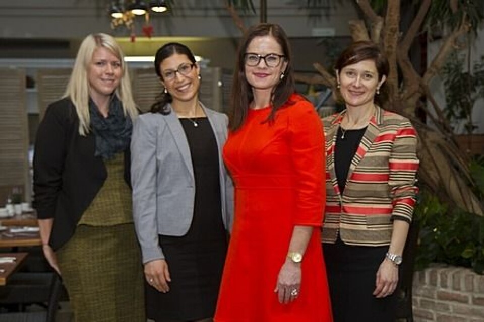 Her er jeg i Brussel sammen med gode kolleger i EU-prosjektet GATEWAY. Jeg holdt et innlegg for EU-parlamentet om hvorfor CCS er viktig for Europa. Fra venstre: Amy Brunsvold, Elisabeth Tanami Våkenes, meg og Jana Poplsteinova Jakobsen. (Foto: Hilde Harket, Norges Forskningsråd). Foto: Hilde Harket, Norges Forskningsråd