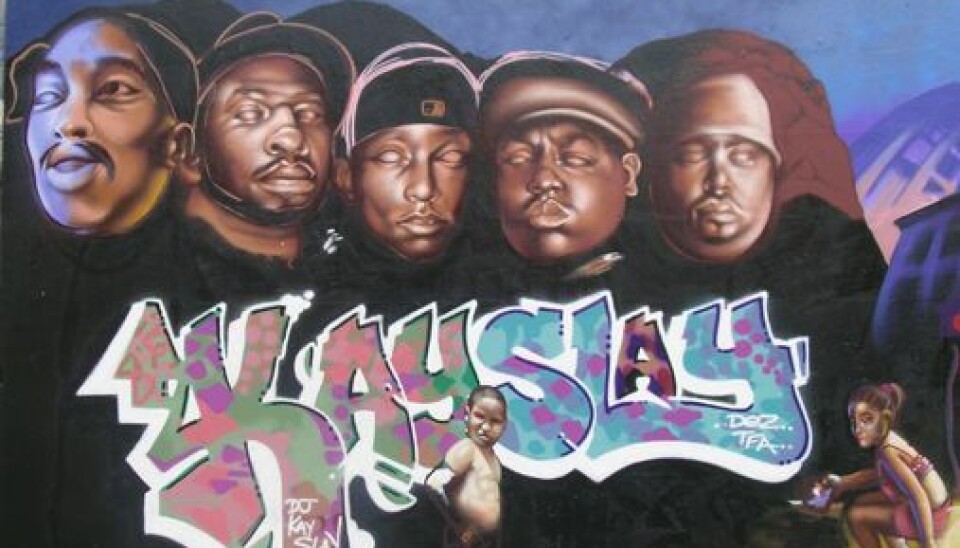 Five dead hip hop artists, based on the Mount Rushmore monument. From the left: 2Pac, Jam Master Jay, Big L, Notorious BIG and Big Pun. The wall was painted by the Ymi Crew. (Photo: Carl Petter Opsahl)