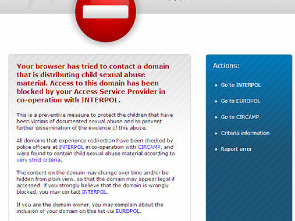 Interpol's stop page on the internet. Illustration provided by the researcher. ((Illustration: Interpol)