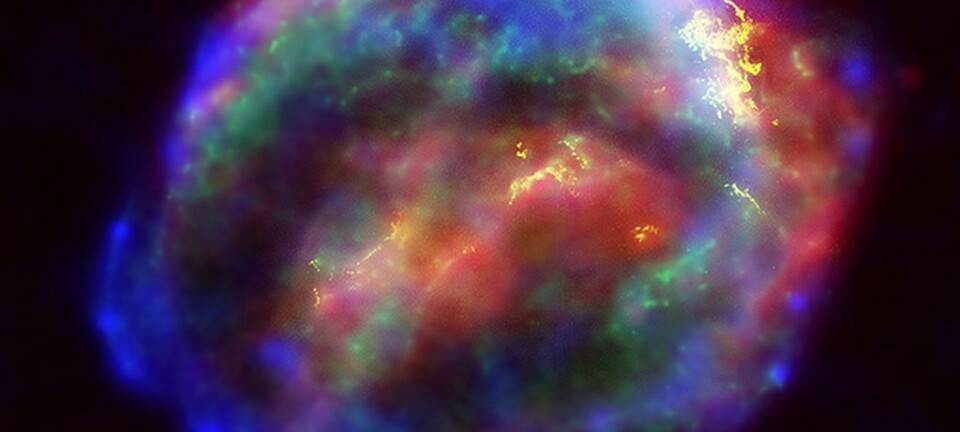 Sammensatt bilde av restene av en supernova.Bildet viser røntgen-stråler, infrarødt og synlig lys av den tidligere kjempestjernen SN1604. Den er rundt 20 000 lysår unna jorden. (Illustrasjonsbilde: HST/NASA/ESA)