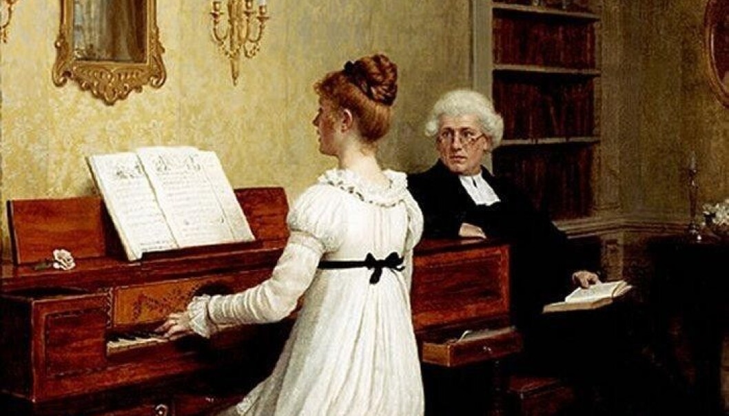 Normen om at unge dannede kvinner fra borgerskapet spilte piano bredde om seg i Europa på 1800-tallet. Maleriet The piano lesson er fra 1896, malt av britiske Edmund Blair Leighton. (Foto: Shutterstock, NTB scanpix) Normen om at unge dannede kvinner fra borgerskapet spilte piano bredde om seg i Europa på 1800-tallet. Maleriet The piano lesson er fra 1896, malt av britiske Edmund Blair Leighton. (Foto: Shutterstock, NTB scanpix)