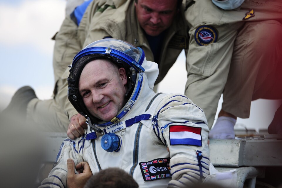 André Kuipers, ESAs nederlandske astronaut, da han landet i 2012 etter et halvt år på romstasjonen. (Foto: ESA/S. Corvaja)