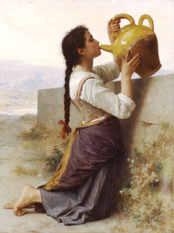 Når det blir for lite vann i blodet og konsentrasjonen av salter stiger, utløses tørste i hjernen. (Foto: (Maleri: Tørst, 1886, William-Adolphe Bouguereau)) Når det blir for lite vann i blodet og konsentrasjonen av salter stiger, utløses tørste i hjernen. (Foto: (Maleri: Tørst, 1886, William-Adolphe Bouguereau))