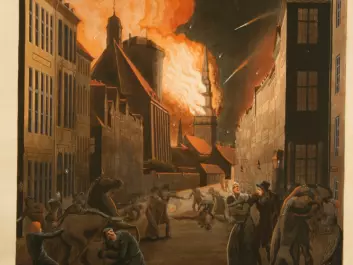 Copenhagen on fire, painted by Christoffer Wilhelm Eckersberg. When the Napoleonic Wars ended, Norway declared independence on 17 May 1814. (Painting of Eckersberg)