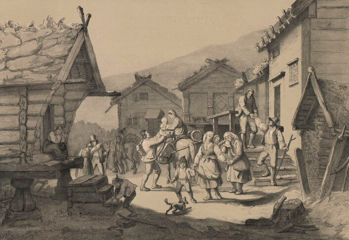 Skandinaviske emigranter beholdt sin ærlige grunnholdning i møtet med amerikansk vill vest, selv etter tre generasjoner og 150 år, viser nyere undersøkelser. Her er et reisefølge av norske utvandrere som tar avskjed i hjembygda tidlig på 1800-tallet. Tegningen er laget etter et maleri av Adolph Tidemand til boka Norge fremstillet i Tegninger, utgitt i 1848. (Foto: (Illustrasjon: Nasjonalbiblioteket)) Skandinaviske emigranter beholdt sin ærlige grunnholdning i møtet med amerikansk vill vest, selv etter tre generasjoner og 150 år, viser nyere undersøkelser. Her er et reisefølge av norske utvandrere som tar avskjed i hjembygda tidlig på 1800-tallet. Tegningen er laget etter et maleri av Adolph Tidemand til boka Norge fremstillet i Tegninger, utgitt i 1848. (Foto: (Illustrasjon: Nasjonalbiblioteket))