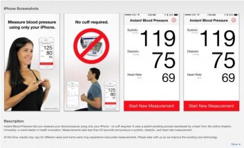 Slik skulle man måle blodtrykket med mobil-appen IBP. (Foto: Iltifat Husain) Slik skulle man måle blodtrykket med mobil-appen IBP. (Foto: Iltifat Husain)