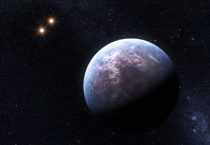 High Accuracy Radial Velocity Planet Searcher (HARPS), i ESO’s 3,6-meters telescope, har funnet hele 32 eksoplaneter. En av dem kretser rundt stjernen Gliese 667 C, som hører til i et system med tre soler. Planeten har seks ganger massen til jorda, og subber lavt over stjernen sin - bare 1/20 av avstanden mellom jorda og sola. (Illustrasjon: ESO/L. Calçada) (Foto: (Illustrasjon: ESO/L. Calçada)) High Accuracy Radial Velocity Planet Searcher (HARPS), i ESO’s 3,6-meters telescope, har funnet hele 32 eksoplaneter. En av dem kretser rundt stjernen Gliese 667 C, som hører til i et system med tre soler. Planeten har seks ganger massen til jorda, og subber lavt over stjernen sin - bare 1/20 av avstanden mellom jorda og sola. (Illustrasjon: ESO/L. Calçada) (Foto: (Illustrasjon: ESO/L. Calçada))