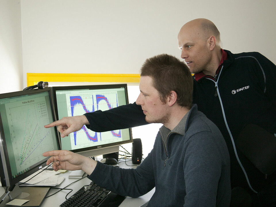 Research scientist Ivar Eskerud Smith (left) and project manager Christian Brekken discuss the results of this unique measurement project. (Photo: SINTEF / Gry Karin Stimo)