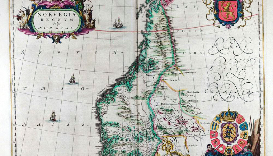 Det første kartet som bare omfatter Norge er tegnet av nederlenderen Johannes Blaeu (1596–1673). Kartet er utgitt i Amsterdam i 1662. Da hadde varianter av navnet Norge vært brukt i århundrer. (Faksimile: Universitetsbiblioteket i Bergen) Det første kartet som bare omfatter Norge er tegnet av nederlenderen Johannes Blaeu (1596–1673). Kartet er utgitt i Amsterdam i 1662. Da hadde varianter av navnet Norge vært brukt i århundrer. (Faksimile: Universitetsbiblioteket i Bergen)