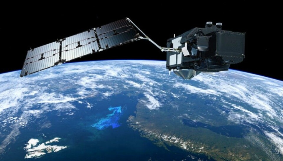 Den europeiske miljøsatellitten Sentinel-3 skal blant annet måle temperatur, sirkulasjon, farge, bølgehøyde og fotosyntese i havet. Flere norske etater vil bruke dataene fra Sentinel-3. (Grafikk: ESA/ATG Medialab)