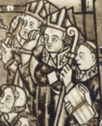 I denne altertavlen fra Nedstryn kirke i Sogn og Fjordane ser vi at biskopen holder en bagall (norrønt: en bispestav) i hendene. Fra den hentet baglerne sitt navn. (Foto: Norsk folkemuseum/Digitalt museum) I denne altertavlen fra Nedstryn kirke i Sogn og Fjordane ser vi at biskopen holder en bagall (norrønt: en bispestav) i hendene. Fra den hentet baglerne sitt navn. (Foto: Norsk folkemuseum/Digitalt museum)