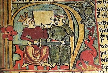 Illustrasjon fra islandske Flatøybok som viser Håkon Håkonsson og sønnen Magnus (senere kong Magnus Lagabøte) sammen. Flatøybok fra ca. 1390 er nettopp utgitt på norsk for første gang. Illustrasjon fra islandske Flatøybok som viser Håkon Håkonsson og sønnen Magnus (senere kong Magnus Lagabøte) sammen. Flatøybok fra ca. 1390 er nettopp utgitt på norsk for første gang.