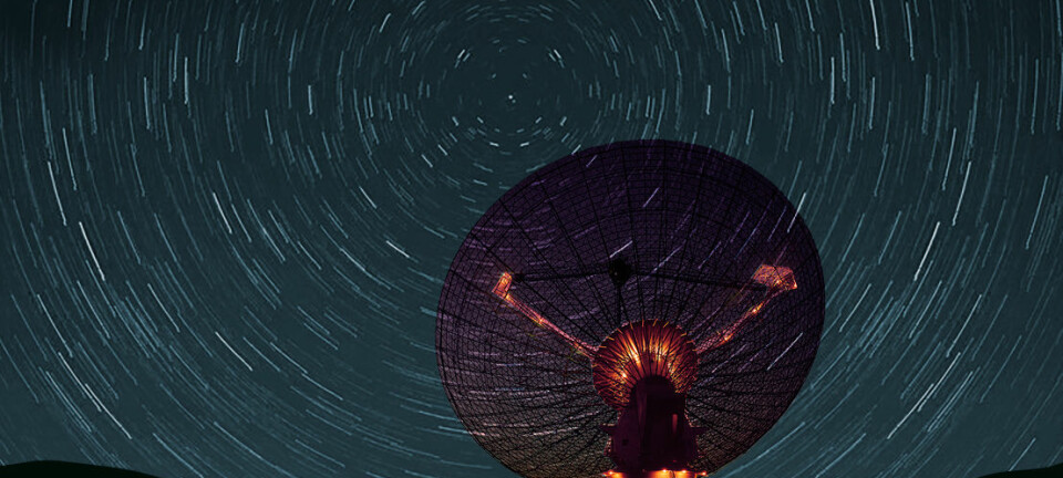 Høsten 2016 skal et signal med tusenvis av meldinger sendes mot polstjerna med et radioteleskop. Din melding kan være en av dem. (Illustrasjon: Ashley Dace/CSIRO Creative Commons Attribution Share-alike license 2.0/3.0, bearbeidet av forskning.no)