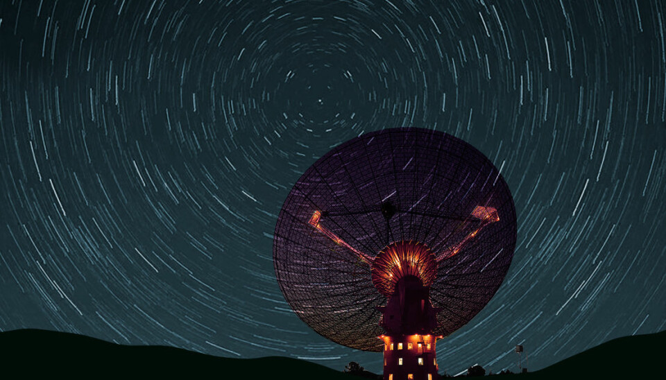 Høsten 2016 skal et signal med tusenvis av meldinger sendes mot polstjerna med et radioteleskop. Din melding kan være en av dem. (Illustrasjon: Ashley Dace/CSIRO Creative Commons Attribution Share-alike license 2.0/3.0, bearbeidet av forskning.no)
