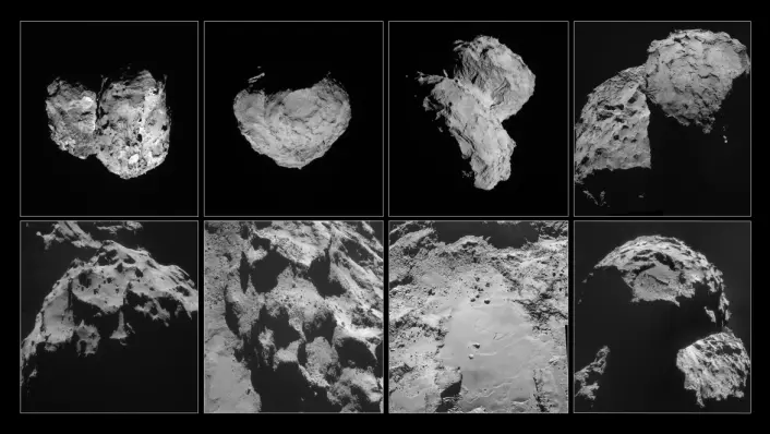 Kometen 67P/Tsjurjumov-Gerasimenko sett av den europeiske romsonden Rosetta i august til november 2014. Rosetta går i bane rundt kometen fra august 2014 til september 2016. (Foto: ESA/Rosetta/NavCam – CC BY-SA IGO 3.0)