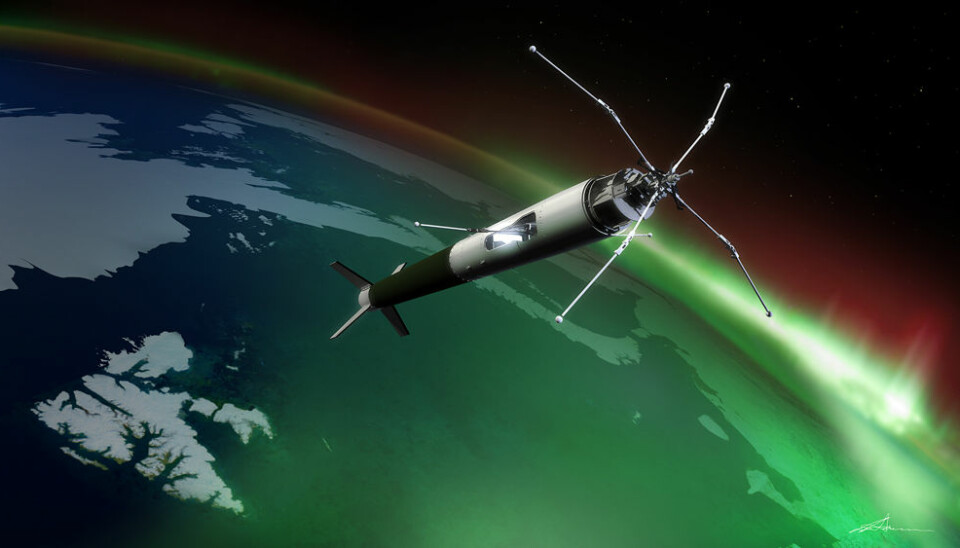 The rocket will fly through the aurora up to 350 kilometers of height. (Illustration: Trond Abrahamsen, Andøya Rocket Range)