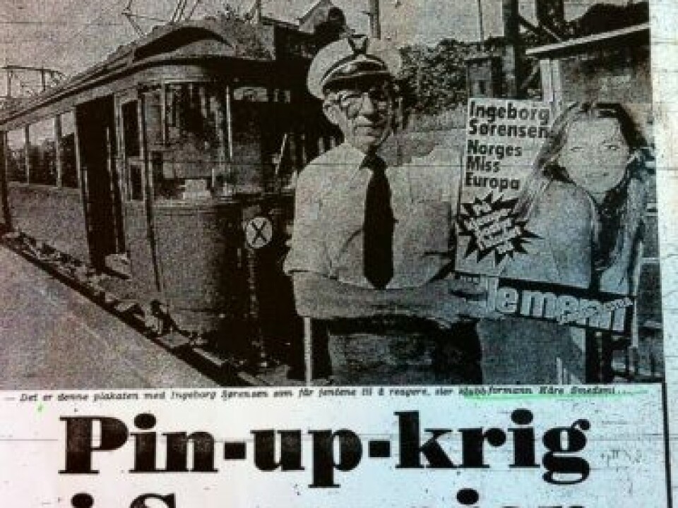 The Norwegian newspaper VG’s story “Pin-up war on the tramways” from August 1977. (Photo: Facsimile)