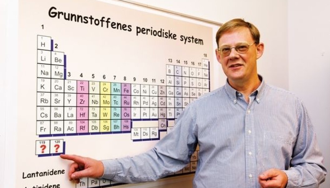 Professor Jon Petter Omtvedt hopes to extend the periodic table with elements 119 and 120. (Photo: Yngve Vogt/University of Oslo) Professor Jon Petter Omtvedt hopes to extend the periodic table with elements 119 and 120. (Photo: Yngve Vogt/University of Oslo)