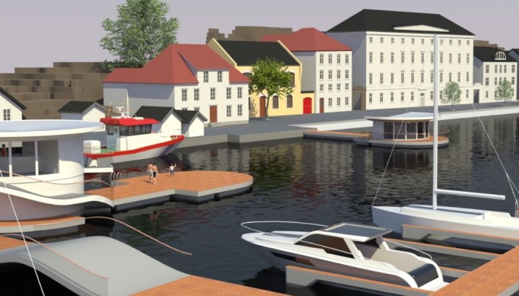 Slik ser forskerne og de andre involverte for seg at Arendal gjestehavn vil se ut når den åpner senere i år, hvis alt går etter planen. (Illustrasjon: Meyer Norschau Design) Slik ser forskerne og de andre involverte for seg at Arendal gjestehavn vil se ut når den åpner senere i år, hvis alt går etter planen. (Illustrasjon: Meyer Norschau Design)