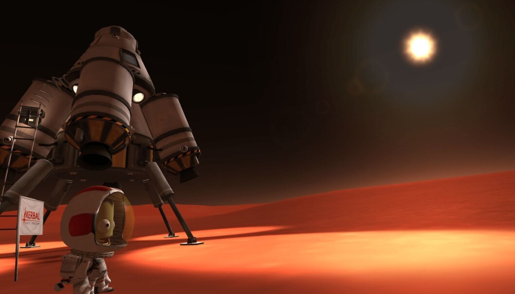 En lykkelig Kerbal har landet på en av planetene i solsystemet du kan utforske. (Bilde: Kerbal Space Program) En lykkelig Kerbal har landet på en av planetene i solsystemet du kan utforske. (Bilde: Kerbal Space Program)