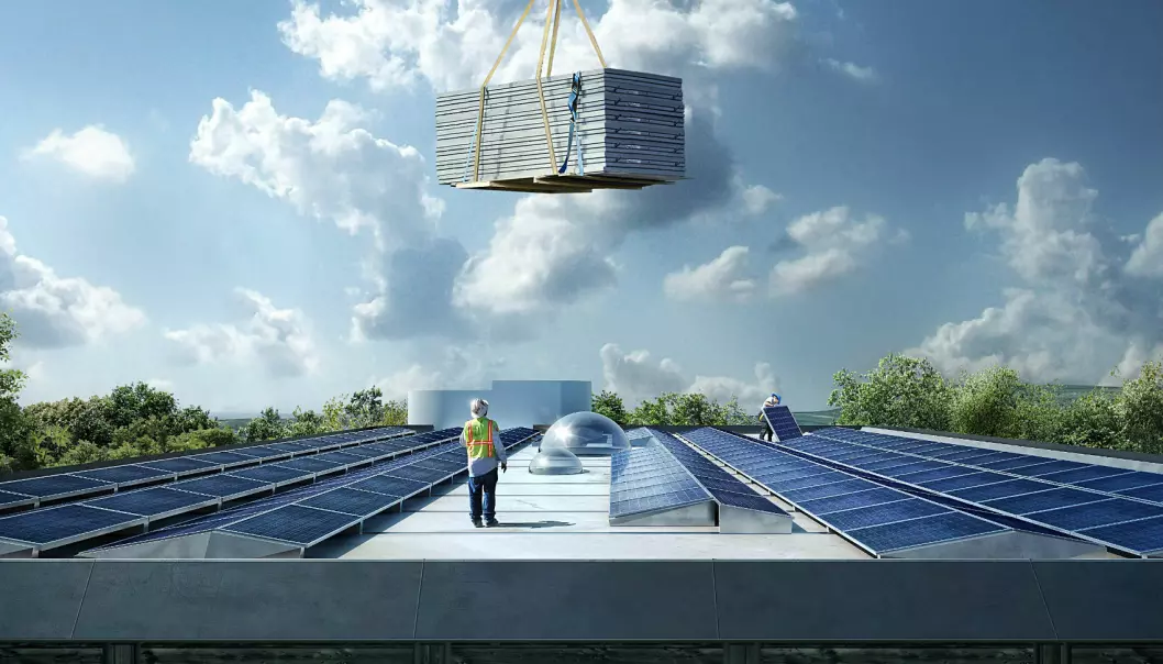 Solar cells on the roof will make Powerhouse Kjørbo in Sandvika self-sufficient in electricity. (Illustration: Snøhetta/MIR)