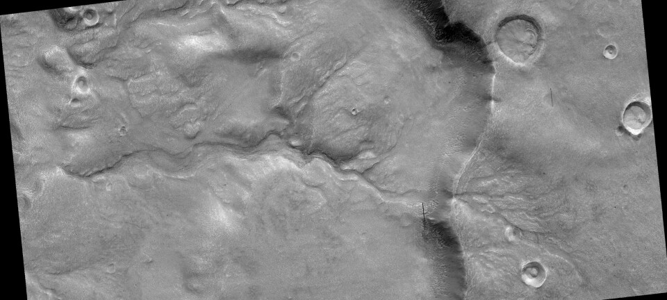 Et kjempegammelt elveleie på Mars, sett av Mars Reconnaissance Orbiter. (Foto: NASA/JPL/University of Arizona)