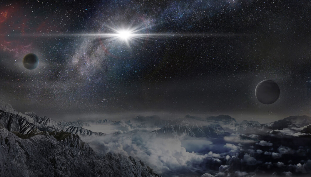Slik kunne ASASSN15lh kanskje sett ut om du bodde på en planet 10 000 lysår unna, i den samme galaksen. (Illustrasjon: Wayne Rosing) Slik kunne ASASSN15lh kanskje sett ut om du bodde på en planet 10 000 lysår unna, i den samme galaksen. (Illustrasjon: Wayne Rosing)