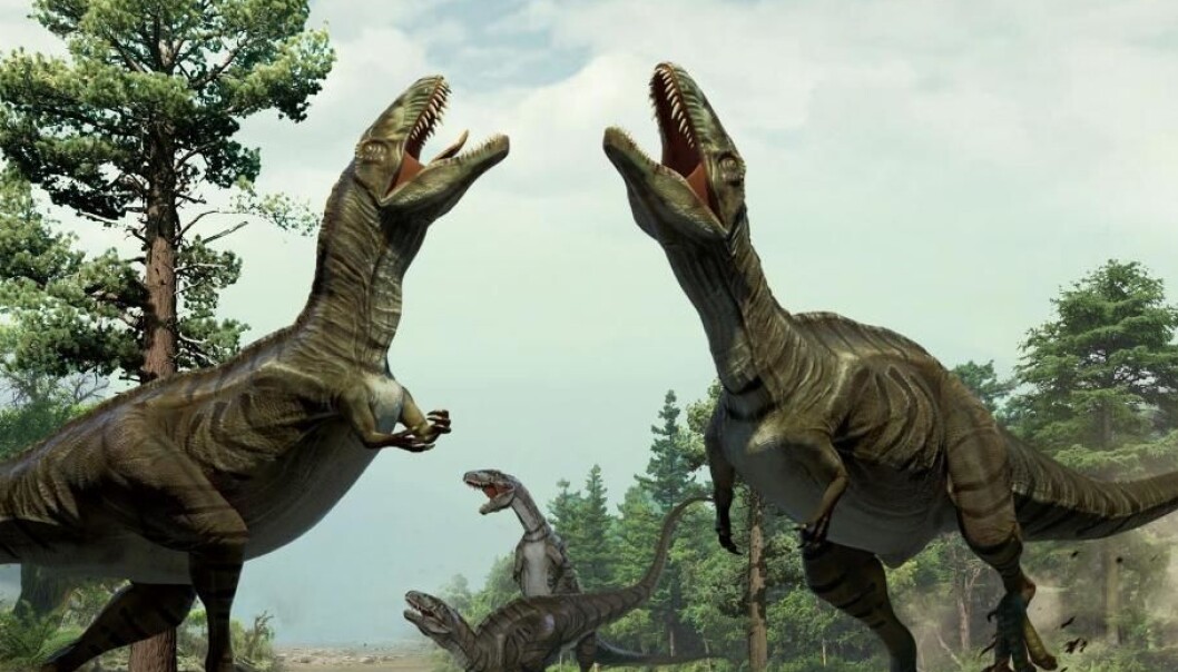 Slik kan dinosaurene ha sett ut mens de forsøkte å kurtisere sin utvalgte partner. (Illustrasjonsbilde: Lida Xing og Yujiang Han/University of Colorado Denver.) Slik kan dinosaurene ha sett ut mens de forsøkte å kurtisere sin utvalgte partner. (Illustrasjonsbilde: Lida Xing og Yujiang Han/University of Colorado Denver.)